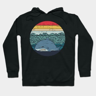 Funny Lazy Megalodon Retro Sunset Distressed Vintage Rainbow Colors Hoodie